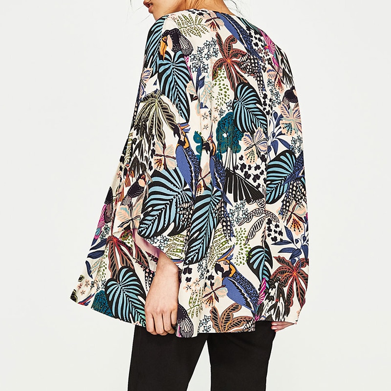 New-Women-Chiffon-Beach-Kimono-Cardigan-Bird-Leaves-Print-Open-Front-Holiday-Loose-Thin-Blouse-Beachwear