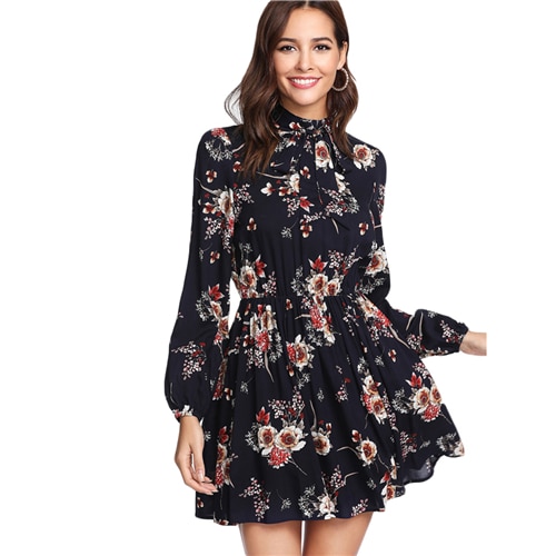 SHEIN-Autumn-Floral-Women-Dresses-Multicolor-Elegant-Long-Sleeve-High-Waist-A-Line-Chic-Dress-Ladies