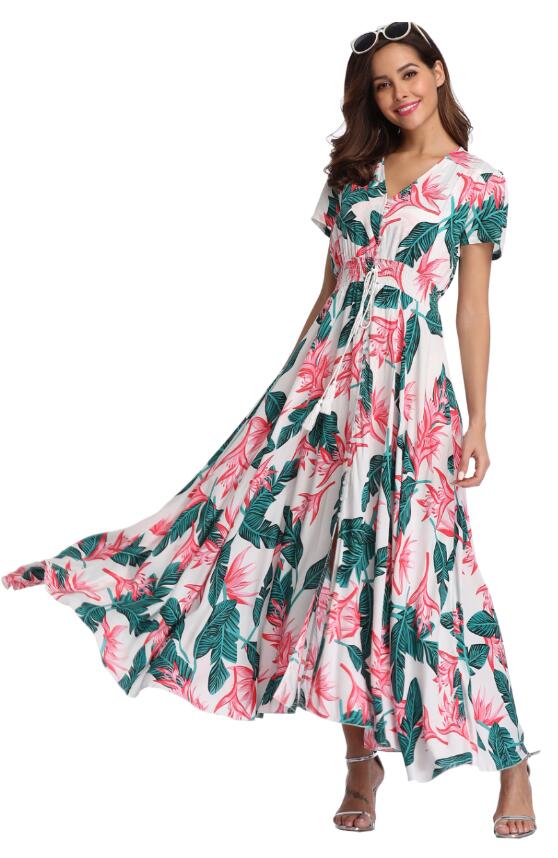 2018-longue-t-Floral-Maxi-robe-femmes-fleur-imprimer-d-contract-Split-plage-robe-dames-l