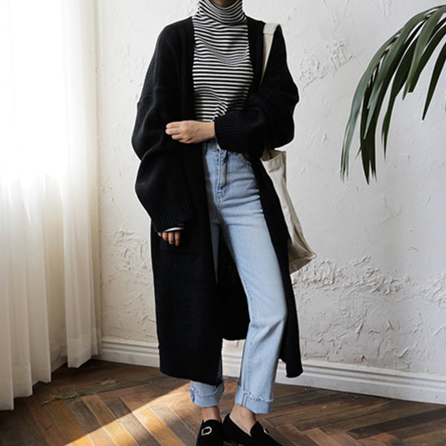 Dicstrong-mode-Long-Cardigan-femmes-2018-mode-Harajuku-l-che-tricot-chandail-femmes-d-contract-noir