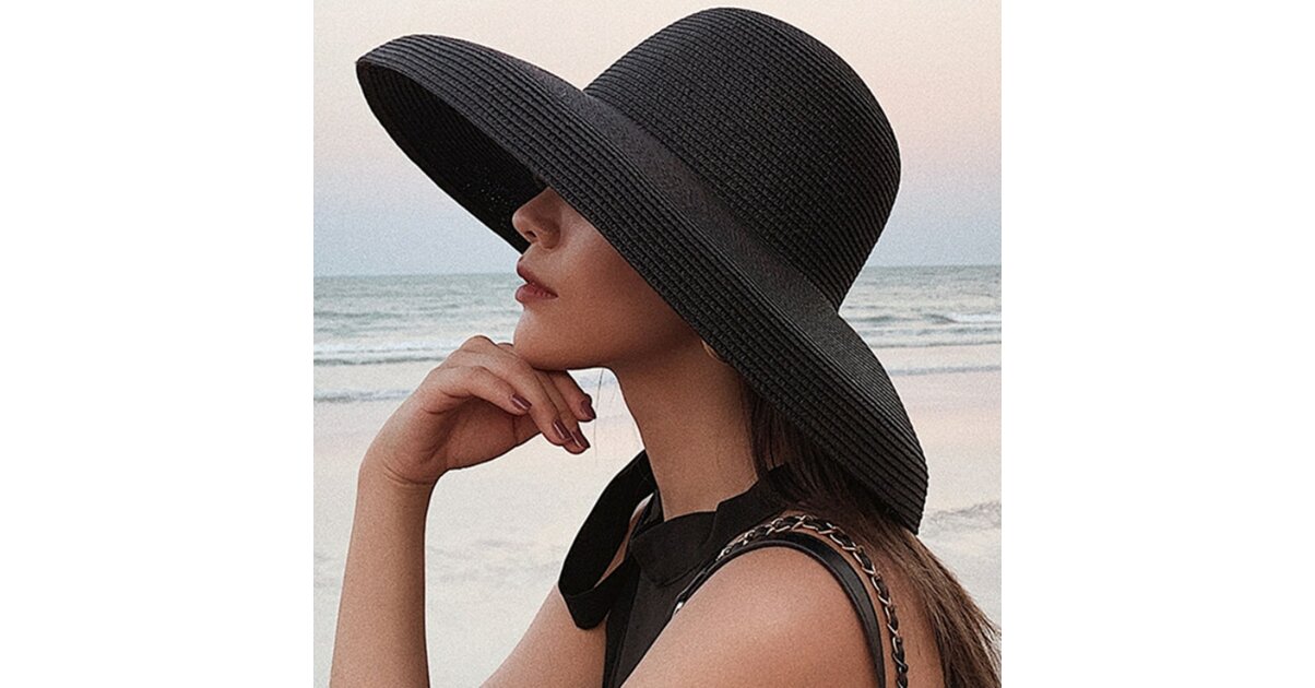 UnoSheng Derbe Chapeau De Paille Uni à Large Bord Pour Femme - Chapeau De Plage Et Soleil