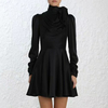 TWOTWINSTYLE-Bow-Collar-Dresses-Female-High-Waist-Lace-Up-Long-Sleeve-Mini-A-Line-Dress-For