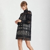 TWOTWINSTYLE-Solid-Hollow-Out-Patchwork-Women-s-Dress-Stand-Collar-Long-Lantern-Sleeve-A-Line-Dresses