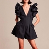 TWOTWINSTYLE-Black-Jumpsuits-For-Women-V-Neck-Ruffle-Sleeve-High-Waist-Short-Pants-Female-2019-Spring