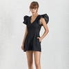 Deuxtwinstyle-noir-combinaisons-pour-femmes-col-en-V-volants-manches-taille-haute-pantalons-courts-femme-2019