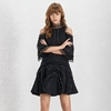 Deuxtwinstyle-perles-Patchwork-femmes-robe-hors-paule-Stand-Flare-manches-taille-haute-Mini-robes-femme-mode