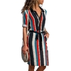 New-Autumn-Summer-Dress-Women-Striped-Print-Lace-Up-Beach-Dress-Party-Dress-With-Button-Knee