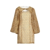 TWOTWINSTYLE-Vestido-Estampado-Para-As-Mulheres-O-Neck-Oco-Out-Manga-Lanterna-Cintura-Alta-Mini-Vestidos