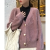 Femmes-automne-hiver-vison-velours-blanc-chandail-manteau-manches-longues-tricot-Cardigan-col-en-v-d