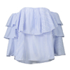 Femmes-Sexy-volants-Blouses-Slash-Cou-paule-Papillon-Manches-Longues-Casual-Tops-Chemises-Bleu-Blanc-Ray