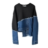 EAM-Loose-Fit-Denim-Burr-Split-Asymmetrical-Sweatshirt-New-Round-Neck-Long-Sleeve-Women-Big