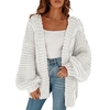 Cardigan-manches-longues-lanterne-pour-femmes-pull-d-automne-d-contract-la-mode-couleur-unie-ouvert