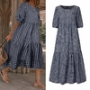 Summer-Dress-VONDA-2021-Women-Casual-Short-Sleeve-Plaid-Printed-Sundress-Loose-Pleated-Mid-Calf-Dresses