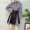 2018-Nouveau-Printemps-Automne-Femmes-Tournent-Vers-Le-Bas-Bande-T-shirt-robe-Zipper-Pu-Jupe