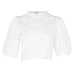 TWOTWINSTYLE-Vintage-Hollow-Out-Women-Blouse-Stand-Half-Sleeve-Solid-Loose-Shirt-Female-Summer-2019-Fashion