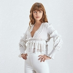 Deuxtwinstyle-col-en-V-Sexy-femmes-Blouse-lanterne-manches-Perspective-vider-volants-mince-solide-chemise-femme