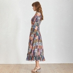 TWOTWINSTYLE-2019-Vintage-Print-A-Line-Dress-Women-V-Neck-Lantern-Sleeve-Ruffle-High-Waist