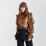TWOTWINSTYLE-Leopard-Print-Shirt-Women-Puff-Long-Sleeve-Bowknot-With-Vest-Chiffon-Tops-Female-Vintage-2019