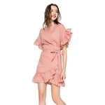 TWOTWINSTYLE-Ruffles-Dress-For-Women-Petal-Sleeve-With-Belt-High-Waist-Irregular-Dresses-Dresses-Female-Fashion