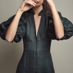 TWOTWINSTYLE-Vintage-Solid-Slim-Dress-Women-V-Neck-Puff-Sleeve-High-Waist-Button-Ruched-Ruffels-Mini