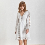 TWOTWINSTYLE-Elegant-Hollow-Out-Dresses-For-Women-V-Neck-Lace-Up-Long-Sleeve-High-Waist-Mini