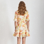 TWOTWINSTYLE-Print-Dress-Female-O-Neck-Flare-Half-Sleeve-High-Waist-Lace-Up-Mini-Dresses-Women