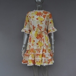 TWOTWINSTYLE-Print-Dress-Female-O-Neck-Flare-Half-Sleeve-High-Waist-Lace-Up-Mini-Dresses-Women