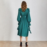 TWOTWINSTYLE-Print-Casual-Women-Dress-V-Neck-Flare-Sleeve-Irregular-Ruffles-Midi-Pleated-Dresses-Female-Fashion