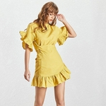 TWOTWINSTYLE-Casual-Ruffles-Women-Dress-O-Neck-Short-Sleeve-High-Waist-Lace-Up-Asymmetrical-Mini-Dresses