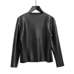 TWOTWINSTYLE-PU-Glossy-Vlevet-Long-Sleeve-T-Shirts-For-Women-Basic-Thick-Warm-Elastic-Tops-Female