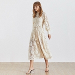 TWOTWINSTYLE-Elegant-Hollow-Out-Women-Dress-Stand-Lantern-Sleeve-High-Waist-Bandage-With-Vest-Midi-Dresses