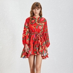 TWOTWINSTYLE-Summer-Print-Women-s-Dress-O-Neck-Long-Sleeve-Bandage-High-Waist-Slim-A-Line
