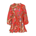 TWOTWINSTYLE-Summer-Print-Women-s-Dress-O-Neck-Long-Sleeve-Bandage-High-Waist-Slim-A-Line