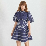 TWOTWINSTYLE-Sexy-Backless-Dresses-Women-Stand-Collar-Short-Sleeve-High-Waist-Patchwork-Lace-Polka-Dot-Female