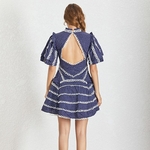 TWOTWINSTYLE-Sexy-Backless-Dresses-Women-Stand-Collar-Short-Sleeve-High-Waist-Patchwork-Lace-Polka-Dot-Female