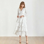 TWOTWINSTYLE-Summer-V-Neck-Long-Sleeve-Hollow-Out-Midi-Women-s-Dress-Ruffle-High-Waist-A