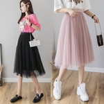 Tulle-Skirts-Womens-Midi-Pleated-Skirt-Black-Pink-Tulle-Skirt-Women-2019-Spring-Summer-Korean-Elastic