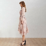 TWOTWINSTYLE-Vintage-Asymmetrical-Women-Dress-O-Neck-Long-Sleeve-High-Waist-Tassel-Bandage-Loose-Print-Midi