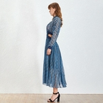 TWOTWINSTYLE-Bohemian-Style-Stand-Collar-A-Line-Women-s-Dress-Long-Sleeve-Print-Hollow-Out-Female