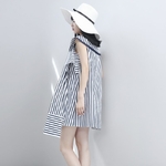 EAM-2019-New-Summmer-Temperament-Slash-Neck-Short-Sleeve-Blue-Striped-Loose-Bandage-Bow-Shirt