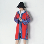 EAM-2019-New-Spring-Loose-O-neck-Flare-Sleeve-Contrast-Color-Open-Stitch-Mid-Long