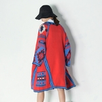EAM-2019-New-Spring-Loose-O-neck-Flare-Sleeve-Contrast-Color-Open-Stitch-Mid-Long