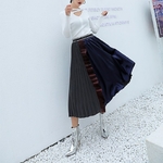 EAM-2019-New-Spring-Summer-High-Elastic-Waist-Blue-Hit-Color-Pleated-Stitch-Ruffles-Half
