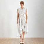TWOTWINSTYLE-Beading-Dress-For-Women-Hollow-Out-Patchwork-V-Neck-Sleeve-High-Waist-Asymmetrical-Dresses-Female