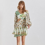 Deuxtwinstyle-imprimer-hors-paule-femmes-robe-lanterne-manches-taille-haute-vider-Mini-robes-femme-d-t