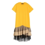 2019-Style-cor-en-femmes-t-jaune-Robe-manches-courtes-volants-ourlet-et-maille-filles-mignon
