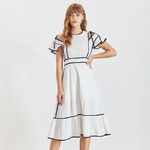 Deuxtwinstyle-l-gant-vider-robe-pour-les-femmes-O-cou-manches-courtes-taille-haute-Bandage-Midi