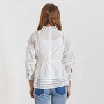 TWOTWINSTYLE-Summer-Hollow-Out-White-Shirt-For-Women-Stand-Collar-Lantern-Sleeve-Loose-Blouse-Female-Fashion