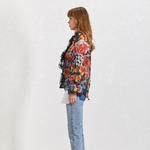 TWOTWINSTYLE-Casual-Print-Women-Blouse-Bowknot-Collar-Flare-Sleeve-Hit-Color-Loose-Shirt-Female-Summer-2019