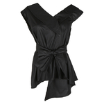 TWOTWINSTYLE-Sans-Manches-Ceintures-Tunique-de-Femmes-Blouses-Chemises-D-t-2017-V-Col-Noir-Kaki